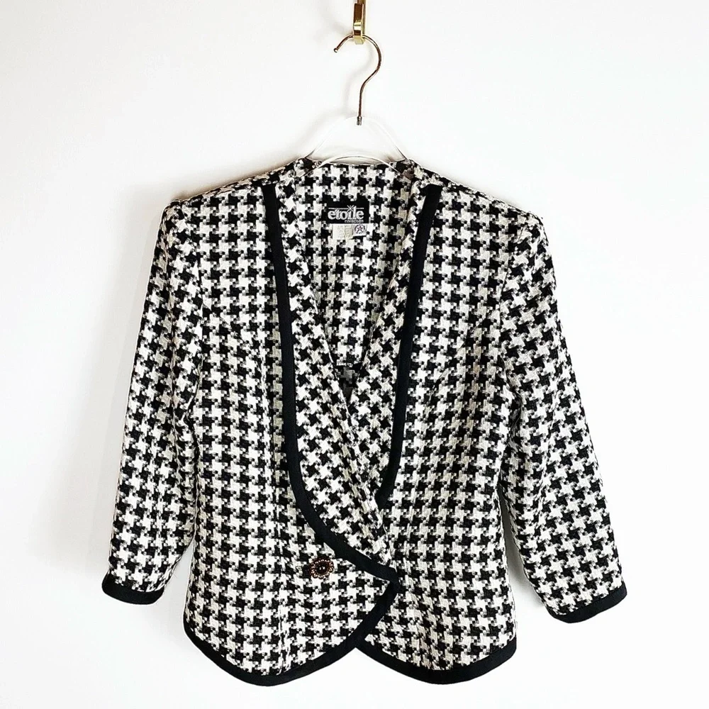 Vtg ETOILE houndstooth Classic Blazer jacket HTF Womens size 8